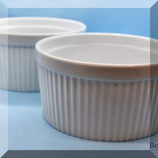 K52. 2 White Harold Import Co. souffles. 3”h x 6”w. - $6 each